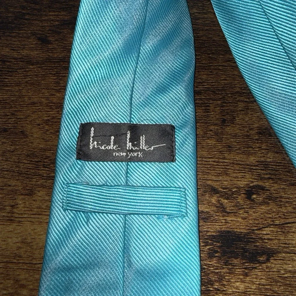 Nicole Miller Teal Silk Necktie Solid Classic Men's Tie Formal Wedding Business‎